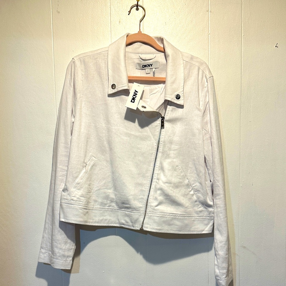 NWT DKNY Linen moto style jacket size L